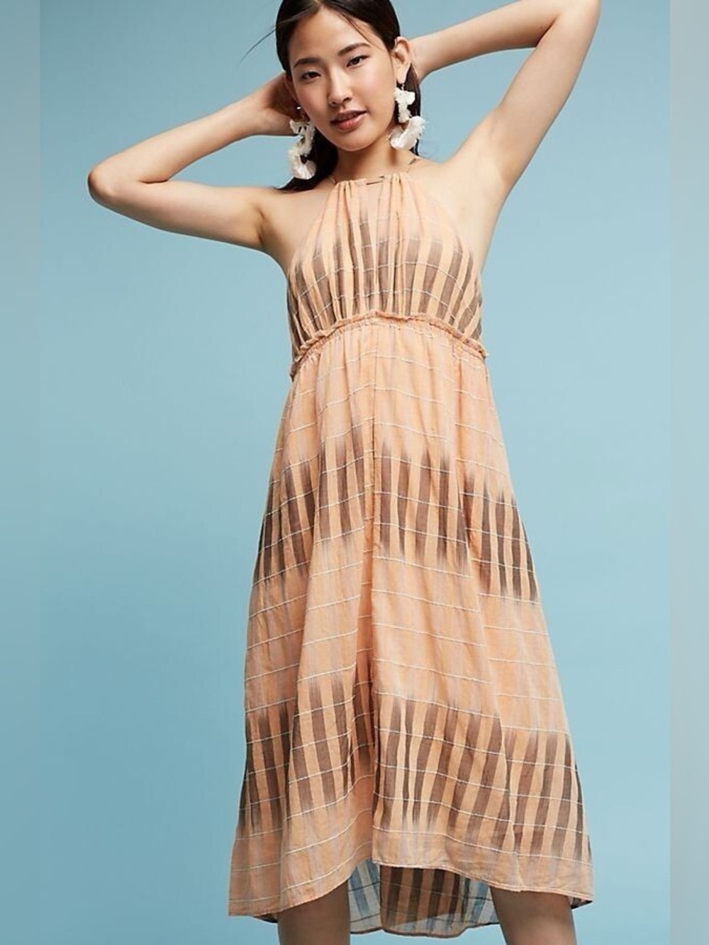 Anthropologie Peach Ikat Halter Dress